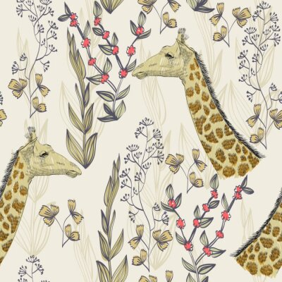 Papier peint  Des girafes au milieu des plantes sauvages