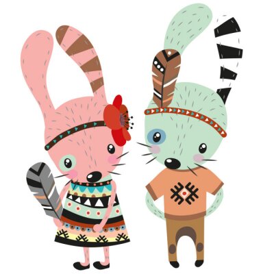Papier peint  Des lapins habillés en indiens