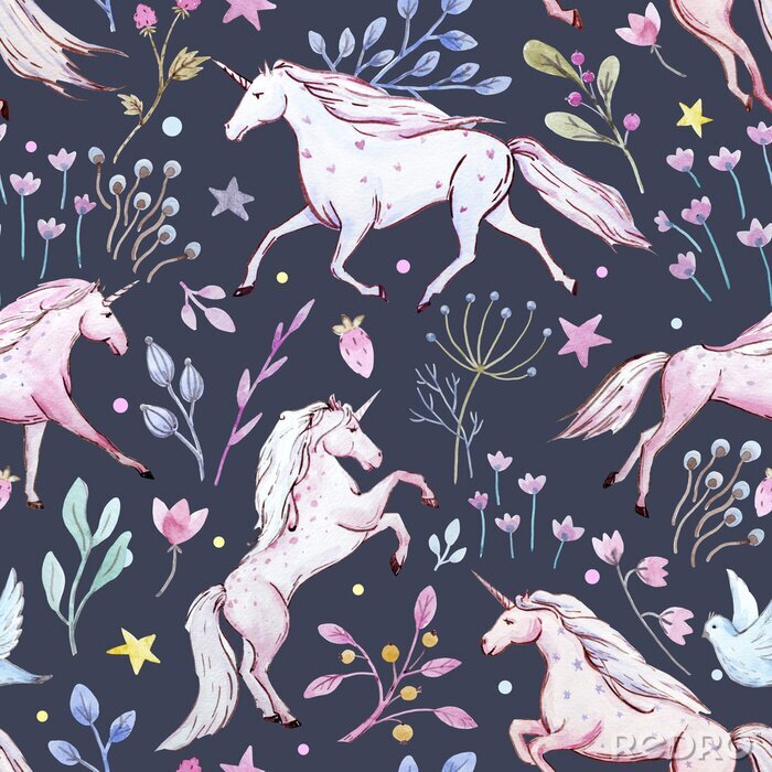 Papier peint  Des licornes dans des buissons