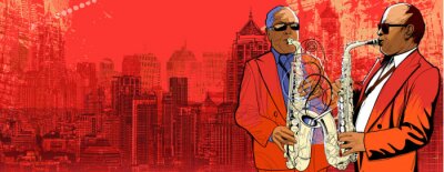 Papier peint  Des musiciens de jazz sur la ligne d'horizon de la ville