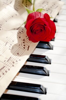 Papier peint  Des notes de musique et une rose