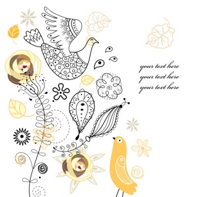 Papier peint  Des oiseaux joyeux parmi les plantes