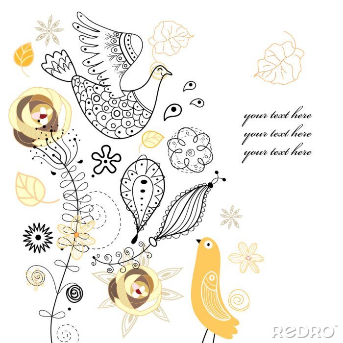 Papier peint  Des oiseaux joyeux parmi les plantes