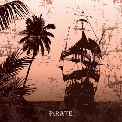 Papier peint  Des pirates sur une île version vintage