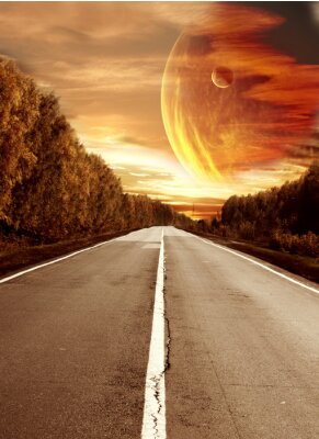 Papier peint  Des planètes au-dessus de la route
