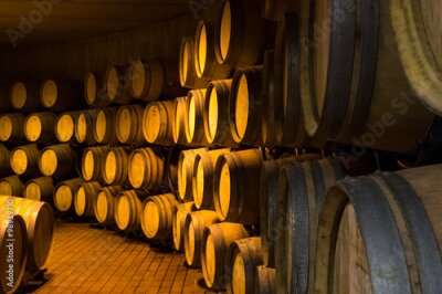Papier peint  Des tonneaux en bois dans une cave