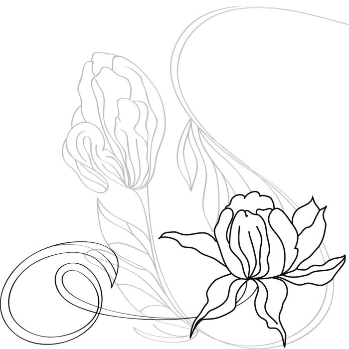 Papier peint  Dessin avec de grandes fleurs