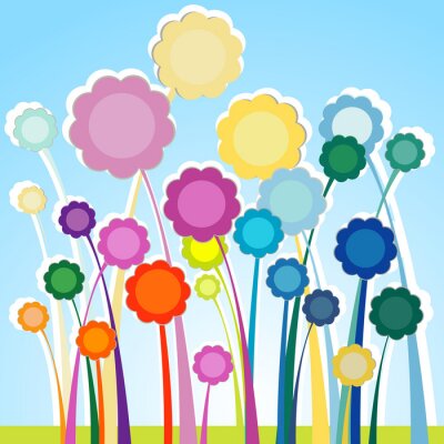Papier peint  Dessin avec des fleurs colorées