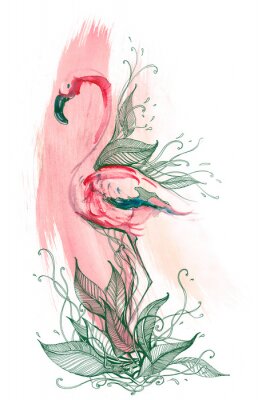 Papier peint  Dessin avec des oiseaux version aquarelle