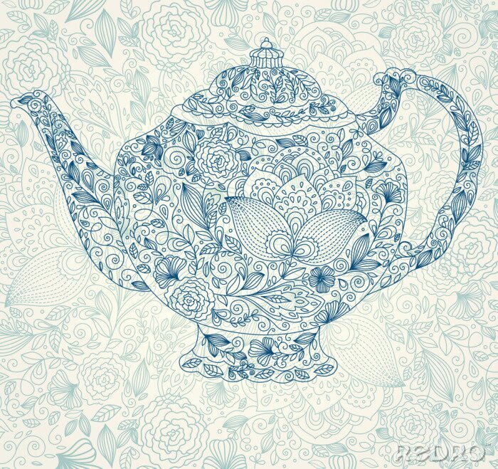 Papier peint  Dessin bouilloire et mandalas