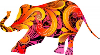 Papier peint  Dessin coloré avec un éléphant