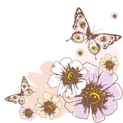 Papier peint  Dessin coloré petits papillons