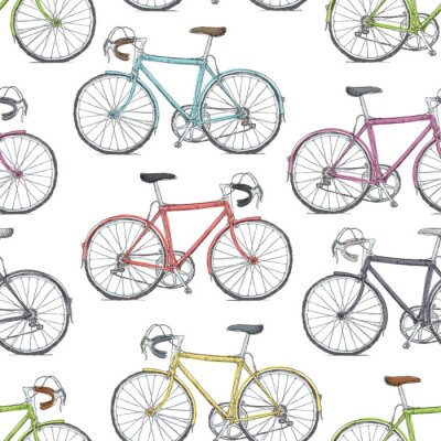 Papier peint  Dessin coloré vélos sur fond blanc