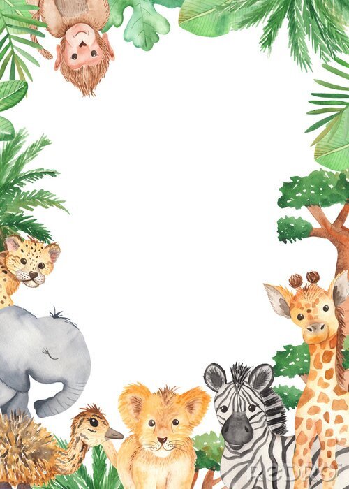 Papier peint  Dessin d'animaux de safari formant un cadre