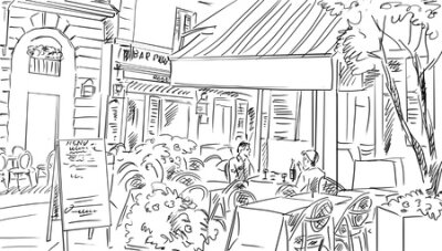 Papier peint  Dessin d'hommes dans un restaurant