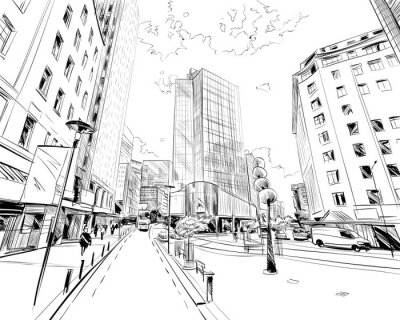 Papier peint  Dessin d'une ville moderne au style minimaliste