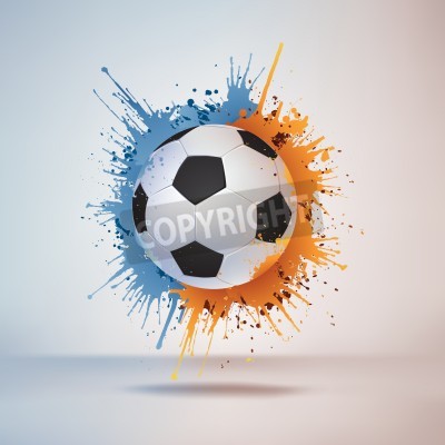 Papier peint  Dessin de ballon de foot sur une tache bicolore