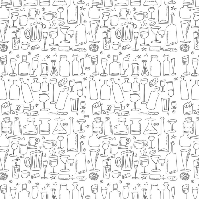 Papier peint  Dessin de bouteilles et de verres