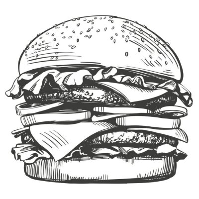 Papier peint  Dessin de hamburger noir et blanc