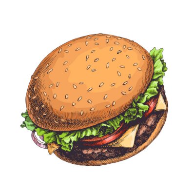 Papier peint  Dessin de hamburger sur fond blanc