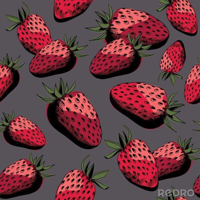Papier peint  Dessin des fraises sur un fond uni