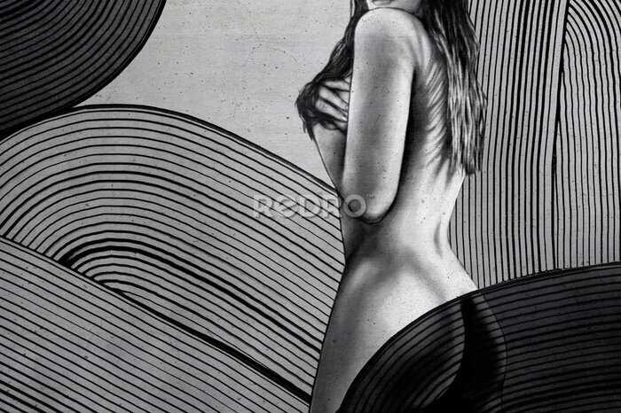 Papier peint  Dessin en noir et blanc d'une femme attirante