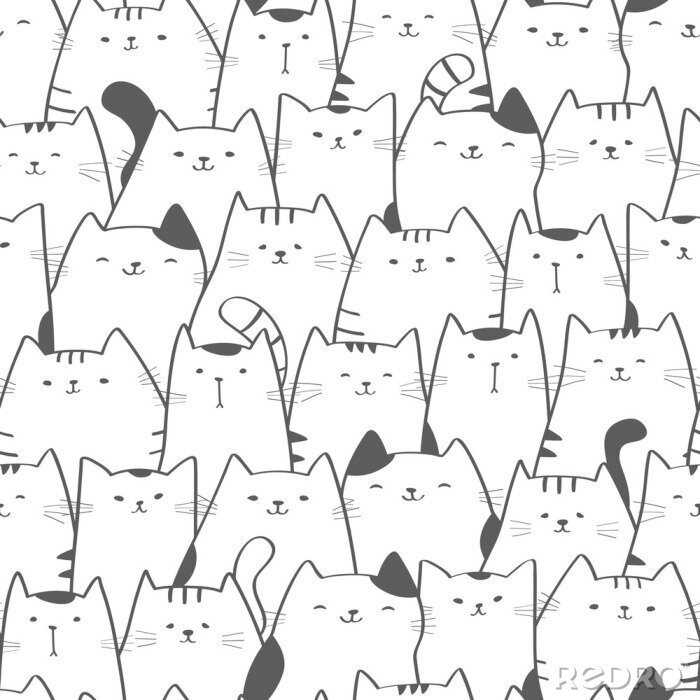 Papier peint  Dessin monochrome avec des chats
