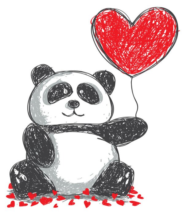 Papier peint  Dessin panda avec un coeur