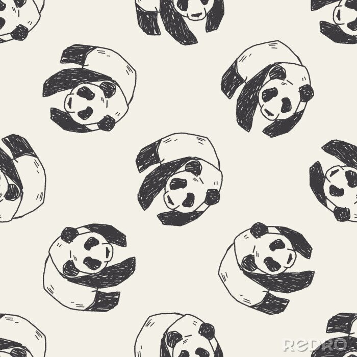 Papier peint  Dessin pandas noir et blanc