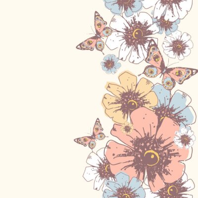 Dessin papillon et fleurs