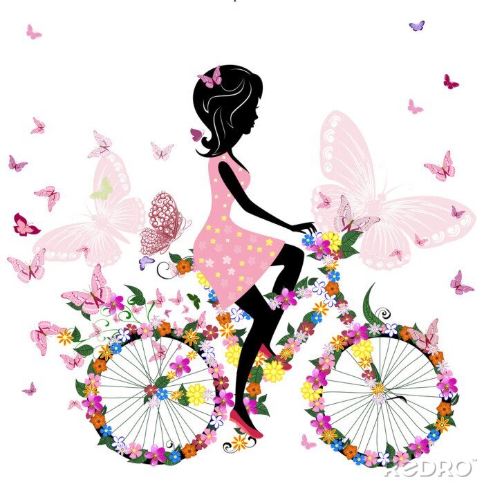 Papier peint  Dessin romantique papillons à vélo