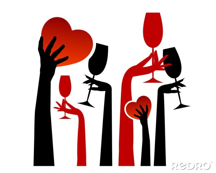 Papier peint  Dessin rouge et noir avec des boissons et des cœurs