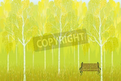 Papier peint  Dessin vert de bouleaux