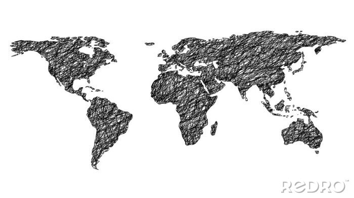 Papier peint  dessiné la carte du monde isolé sur fond blanc