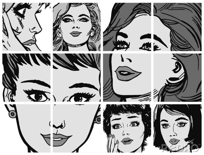 Papier peint  Dessins de visages de femmes version pop'art
