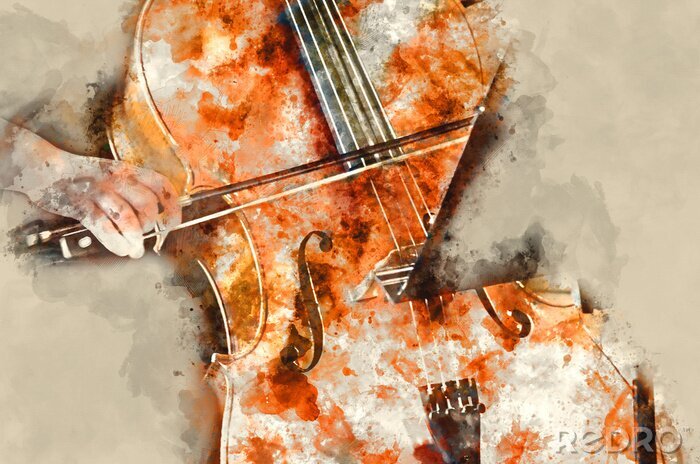 Papier peint  Détail, femme, jouer, violoncelle, art, peinture, artprint