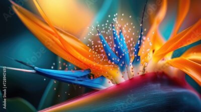 Papier peint  Detailed close-up unveils the exquisite beauty of a Strelitzia blossom in full bloom, Ai Generated.