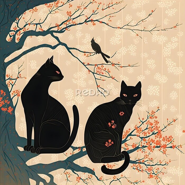 Papier peint  Deux chats noirs