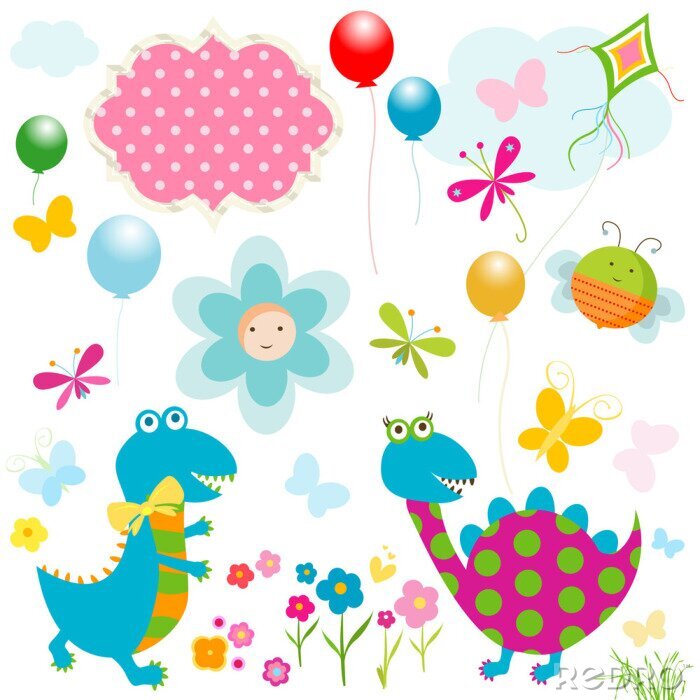 Papier peint  Dinosaures colorés parmi des motifs joyeux arc-en-ciel