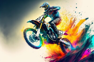 Papier peint  Dirt bike rider doing a big jump. Supercross, motocross, high speed. Sport concept. Digital art