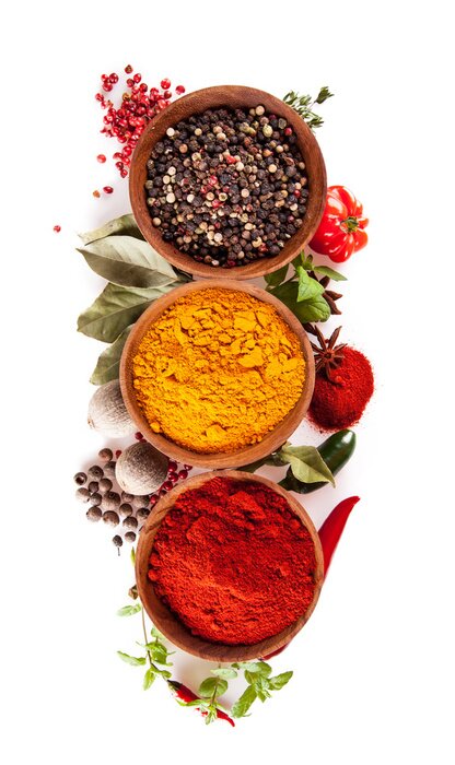Papier peint  Diverses épices isolé sur fond blanc