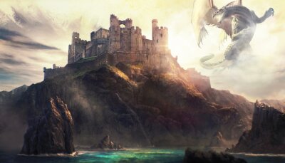 Papier peint  Dragon de fantaisie dans un château