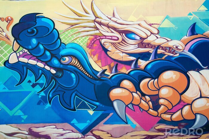 Papier peint  Dragon sur un graffiti