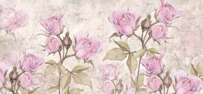 Papier peint  Drawn vintage roses , photo wallpaper