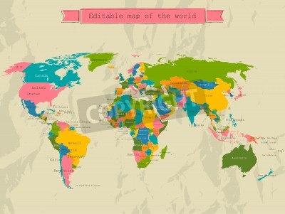 Papier peint  Editable world map with all Countries. 