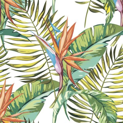 Papier peint  Élégance modèle sans couture en style vintage avec des fleurs Strelitzia. EPS 10