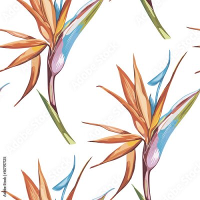 Papier peint  Élégance modèle sans couture en style vintage avec des fleurs Strelitzia. EPS 10