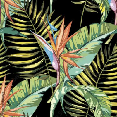 Papier peint  Élégance modèle sans couture en style vintage avec des fleurs Strelitzia. EPS 10