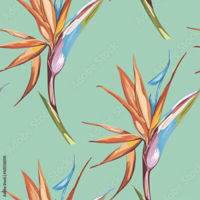 Papier peint  Élégance modèle sans couture en style vintage avec des fleurs Strelitzia. EPS 10