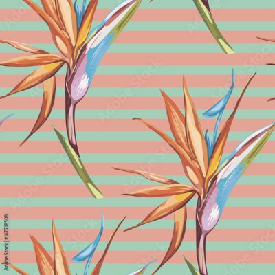 Papier peint  Élégance modèle sans couture en style vintage avec des fleurs Strelitzia. EPS 10